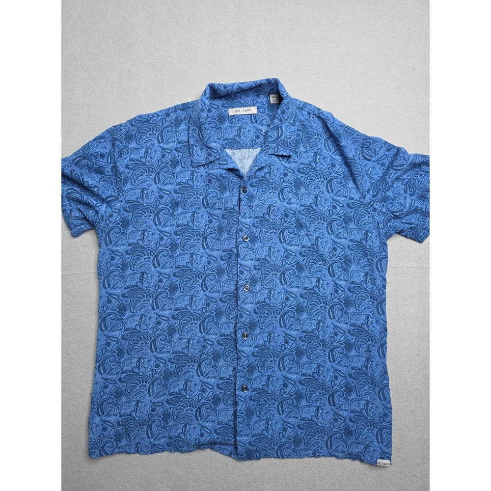 Salt Earth Hawaiian‎ Shirt Men's Small Blue Paisley Camp Collar Short Sleeve